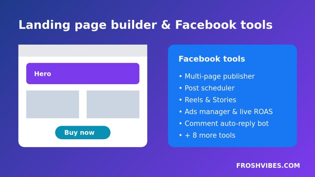 HBGEN landing page builder and Facebook tools, a Linktree alternative for sellers